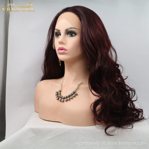 Vigorous mono long premium high quality straight wave wholesale black women synthetic hair wigs with lace front